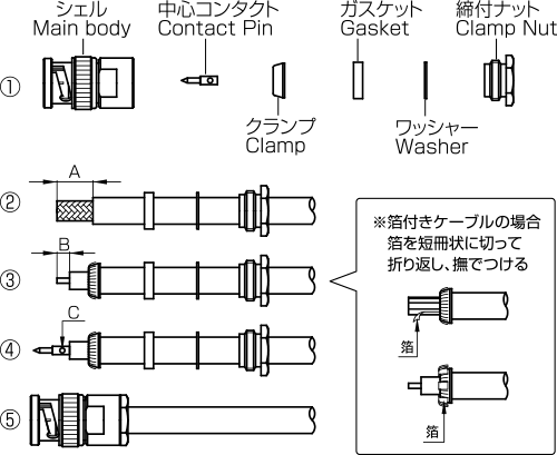 ハンダ付タイプケーブル取付方法図解